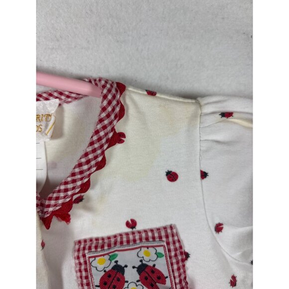 Celebrity Kids Baby Girls Ladybug Dress Size 12M With Gingham Trim & Pockets - Picture 4 of 8